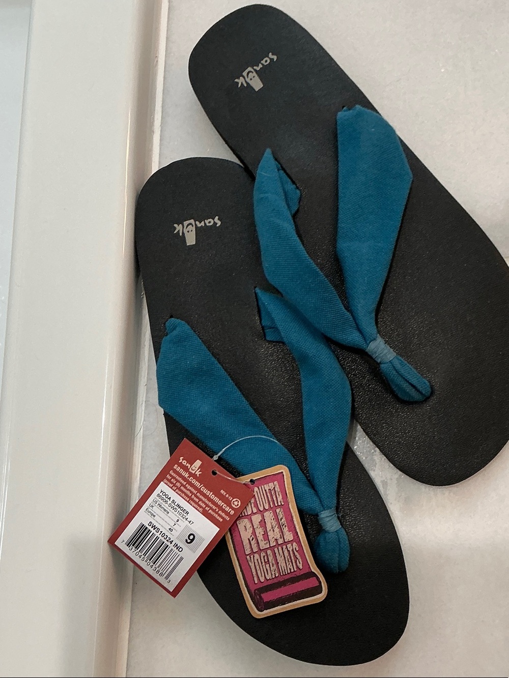 Sanuk Women’s Teal Fabric Yoga Mat Flip Flops - Teal/Black nwt 9